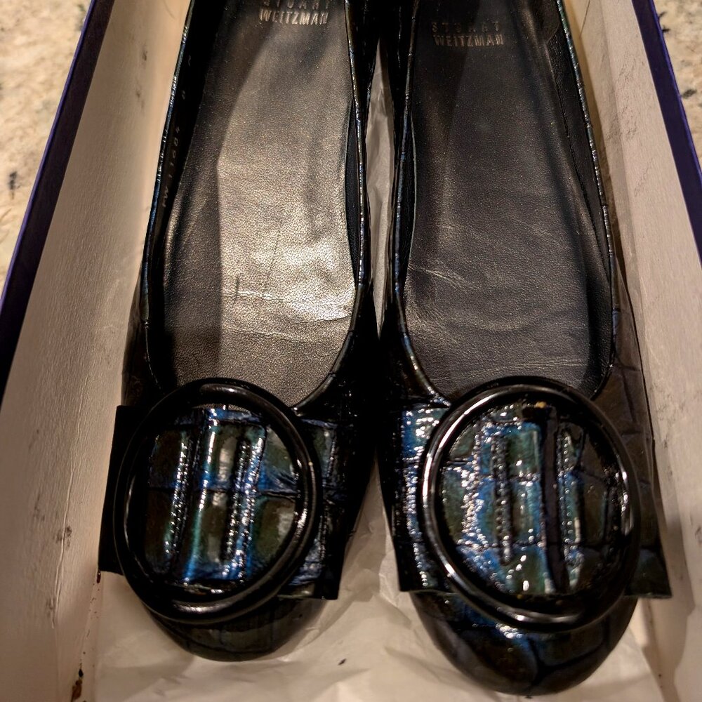 Stuart Weitzman Glam Flat Chrome Croc - Gently Used in Box - Size 8
